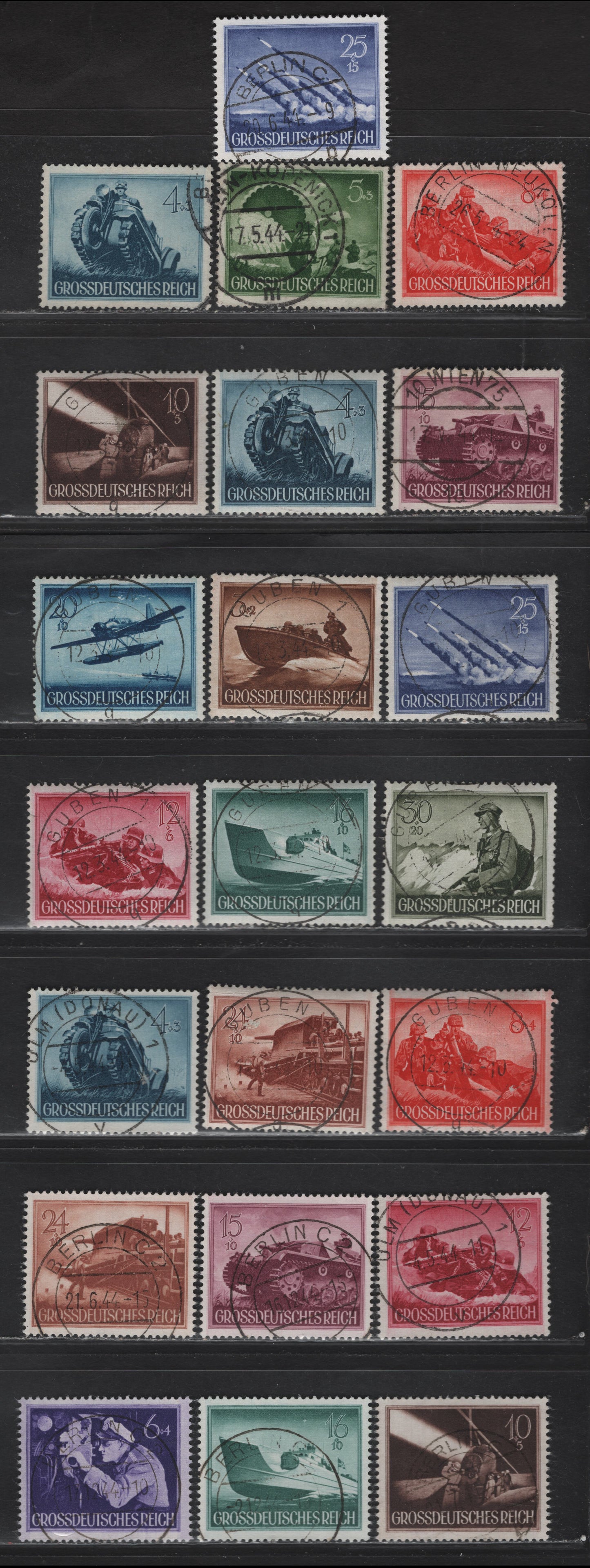 Lot 172 Germany SC#B257/B269 3pf + 2pf - 30pf+20pf Yellow Brown - Olive Green Various Scenes, 1944 Hero Memorial Day, 21 Fine & VF Singles All With SON CDS Town Cancels