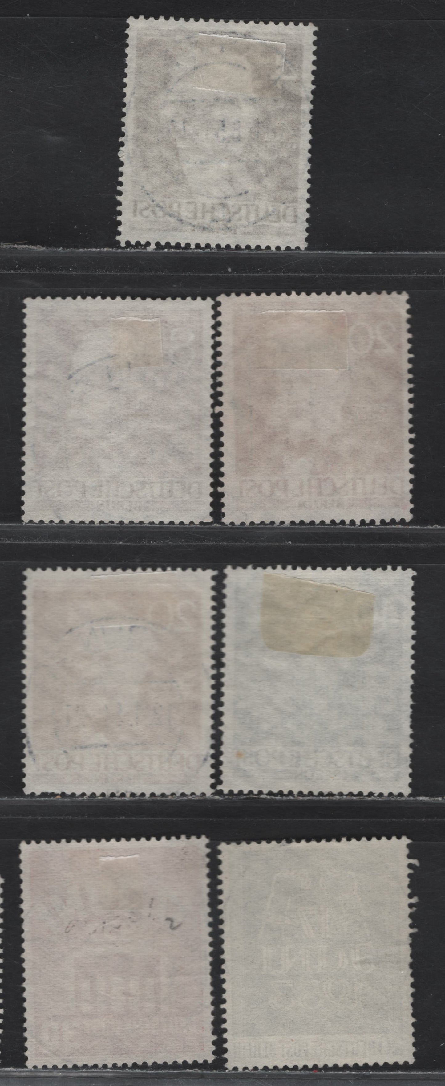 Lot 181 Germany - Berlin SC#9N84, 9N87, 9N90, 9N93, 9N99-9N100 4pf-30pf Brown-Deep Carmine Carl Freidrich Zelter - Brandenburg Gate, 1952-1953  Portraits - East German Workers' Strike, 7 Fine & VF Singles With SON CDS Berlin Cancels