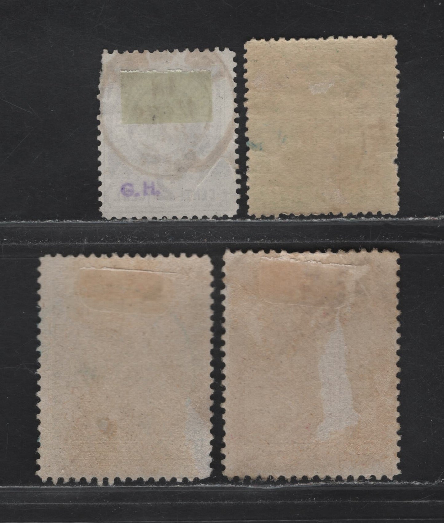 Lot 197 Haiti SC#8a, 24, 373, C37 2c-50c Dark Violet - Orange Liberty Head - Francois Capois, 1882-1946 Perforated Liberty Head Issue - 1946 Airmail, 4 VG-VF Singles With SON CDS Town Cancels, Pulled Perfs On 2c