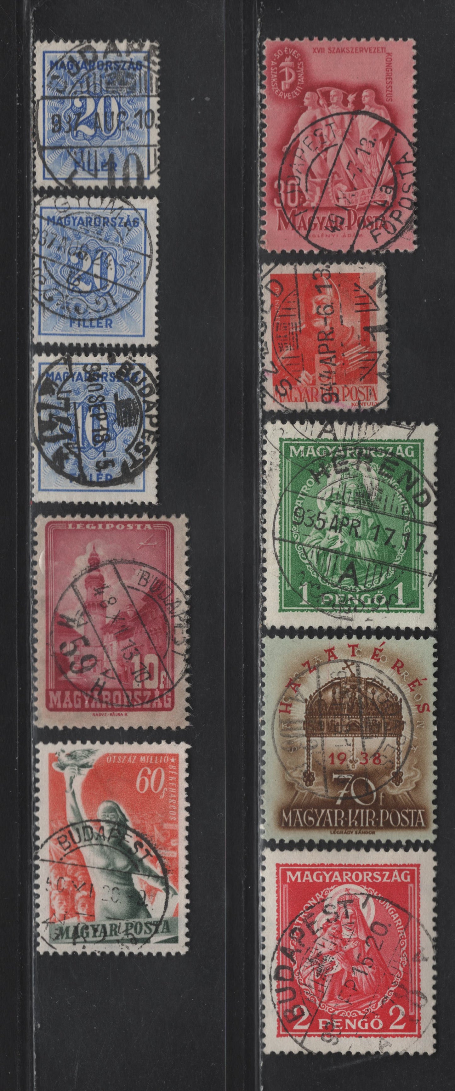 Lot 200 Hungary SC#462-463, 536, 605, 841, 918, J134, J137, C45 1p-20f Yellow Green-Blue Madonna - Numeral, 1932-1950 Madonna Issue - Postage Due, 10  Singles With SON CDS Town Cancels