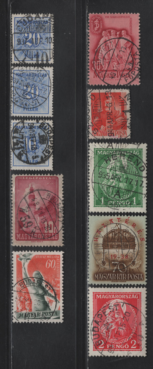 Lot 200 Hungary SC#462-463, 536, 605, 841, 918, J134, J137, C45 1p-20f Yellow Green-Blue Madonna - Numeral, 1932-1950 Madonna Issue - Postage Due, 10  Singles With SON CDS Town Cancels