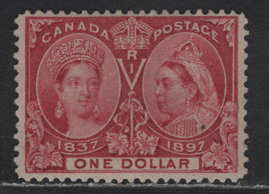 Lot 201 Canada #61 $1 Lake Queen Victoria, 1897 Diamond Jubilee Issue, A FOG Single, Paper ABN-QQQQ, Small, Natural Paper Inclusion At LR of Old Queen's Shoulder