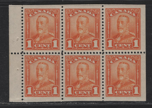 Lot 202 Canada #149a 1c Orange King George V, 1928-1929 Scroll Issue, A VFOG Booklet Pane Of 6, Paper ABN-OOOO
