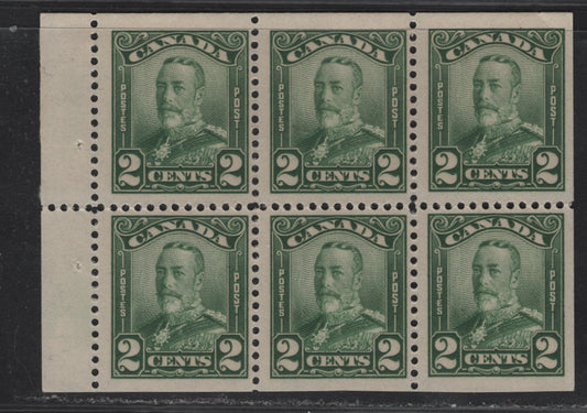 Lot 204 Canada #150a 2c Green King George V, 1928-1929 Scroll Issue, A FNH Booklet Pane Of 6, Paper ABN-GGGG