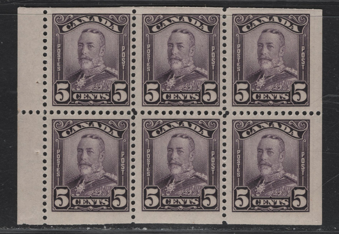 Lot 205 Canada #153a 5c Deep Violet King George V, 1928-1929 Scroll Issue, A VFOG Booklet Pane Of 6, Paper ABN-F