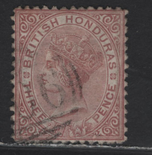 Lot 208 British Honduras SG#7 3d Red Brown Queen Victoria, 1872-1879 Queen Victoria Sideface Young Portrait Issue, A Very Fine Used Single, Perf 12.5, Crown CC Wmk