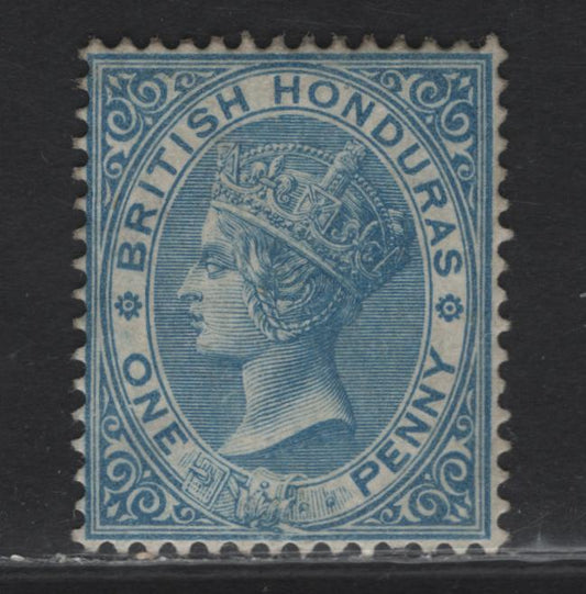 Lot 212 British Honduras SG#17 1d Blue Queen Victoria, 1882-1887 Queen Victoria Sideface Young Portrait Issue, A VFOG Single Disturbed OG, VF Centering For This Issue,, Crown CA Wmk.