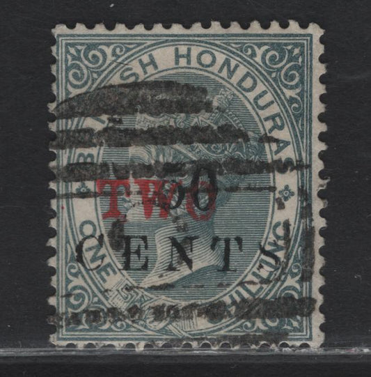 Lot 217 British Honduras SG#35 Two on 50c on 1/- Gray Queen Victoria, 1888 Surcharged Issue, A Fine Used Single