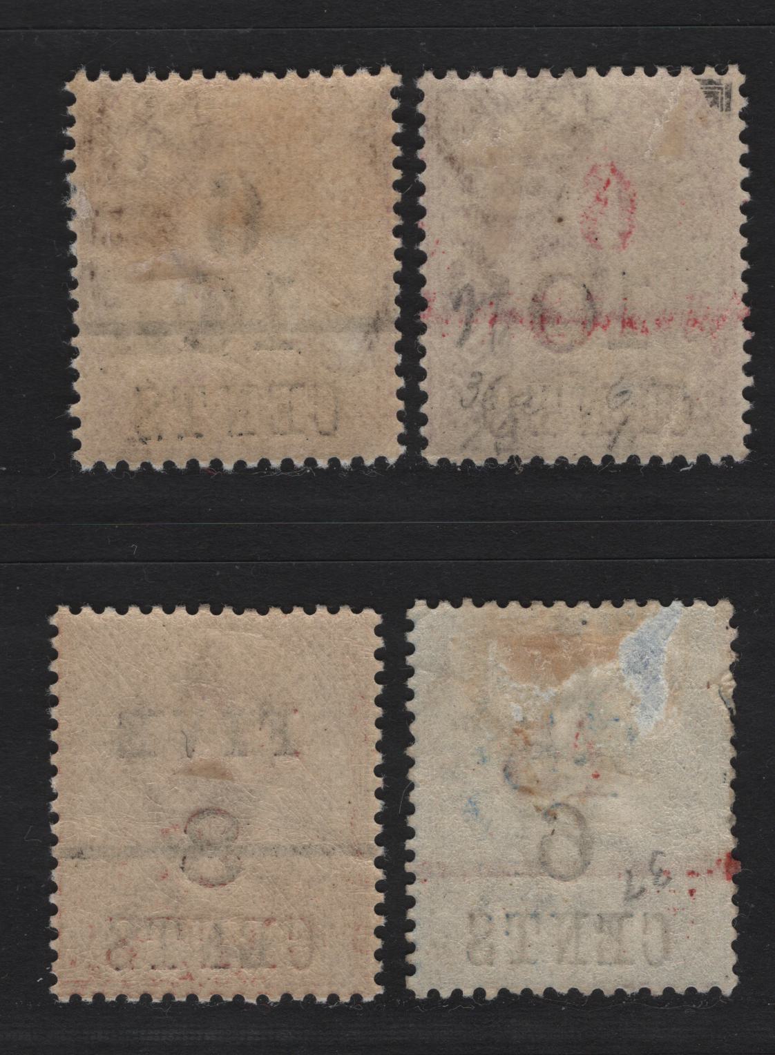 Lot 220 British Honduras SG#43-44, 49-50 6c on 10c on 4d - 15c on 6c on 3d Mauve - Ultramarine Queen Victoria, 1891 Local Surcharged Issue, 4 VFOG Singles, 15c on 6c on 3d Has A Thin And A Tear