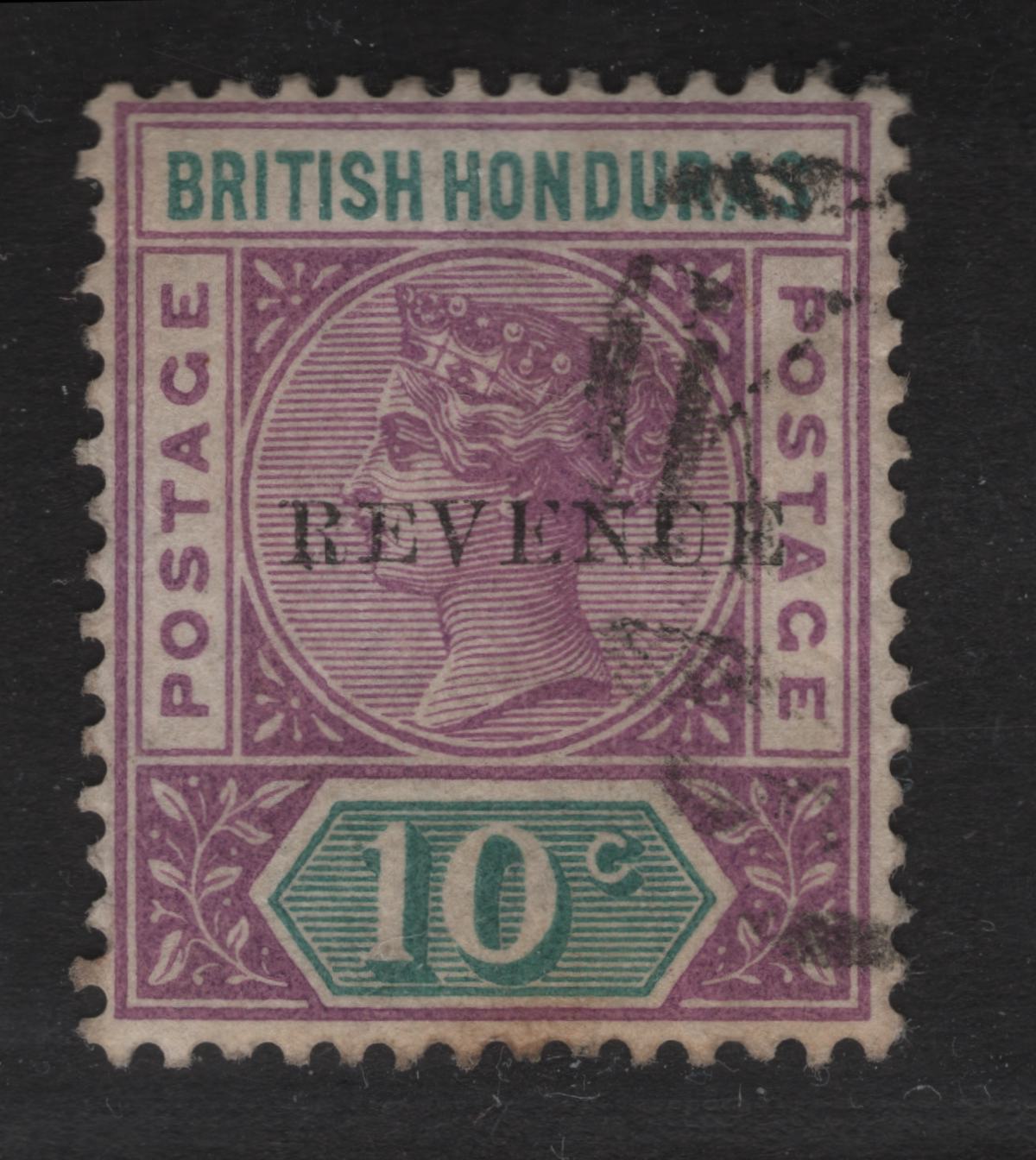 Lot 226 British Honduras SG#67 10c Mauve & Green Queen Victoria, 1899 Revenue Overprinted Issue, A Very Fine Used Single, "K" Barred Cancel For St George's Cay