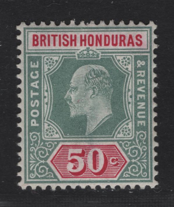 Lot 231 British Honduras SG#90 50c Gray Green & Carmine King Edward VII, 1904-1908 King Edward VII Imperium Keyplate Issue, A VFOG Single, Chalk Surfaced Paper
