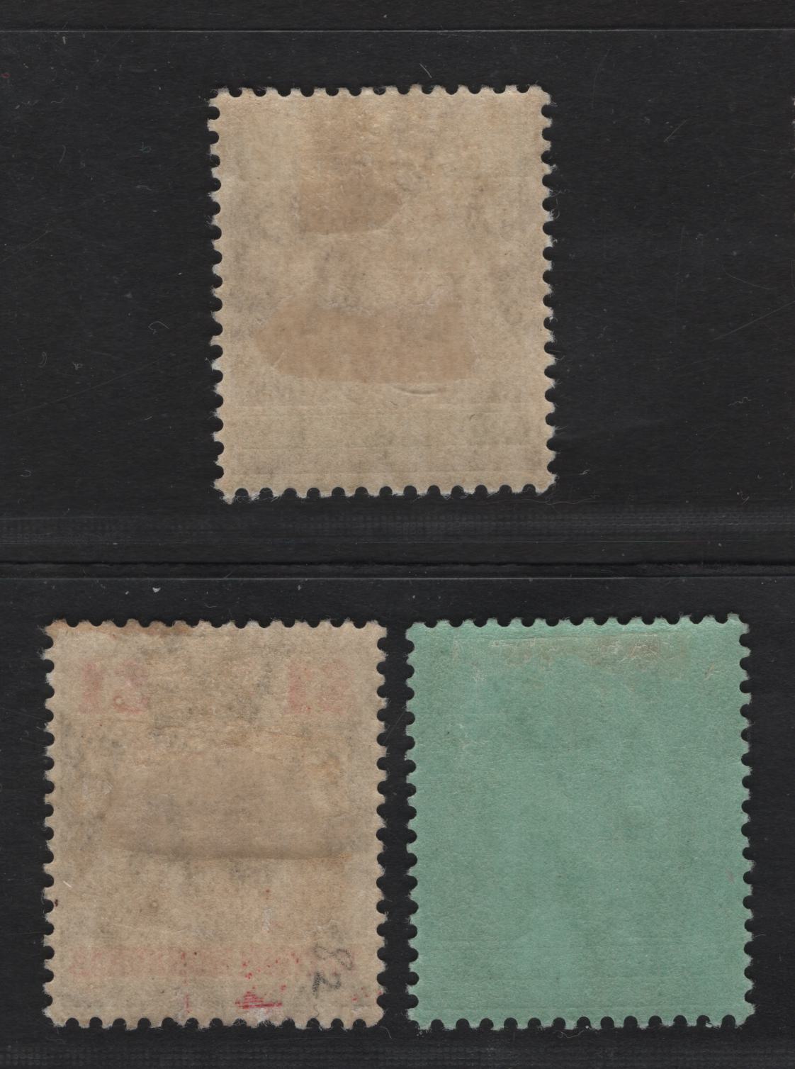 Lot 238 British Honduras SG#105-106, 108 10c - $1 Dull Purple & Yellow Green - Black & Carmine King George V, 1913-1921 KGV Keyplates Issue, 3 F/VFOG Singles, Multiple Crown CA Wmk