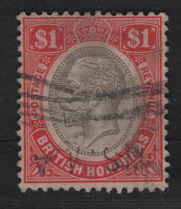 Lot 244 British Honduras SG#136 $1 Black & Scarlet King George V, 1922-1933 KGV Keyplate Issue, A Fine Used Single