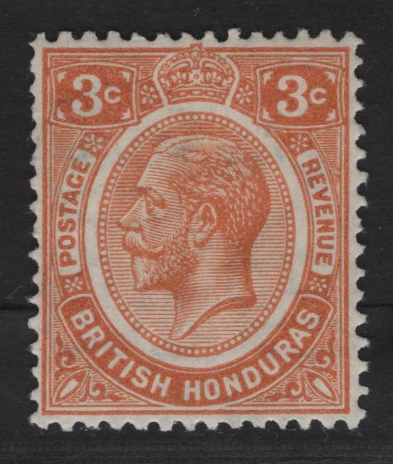 Lot 247 British Honduras SG#129 3c Orange King George V, 1922-1933 KGV Keyplate Issue, A VFOG Single