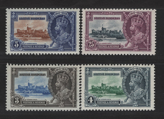 Lot 249 British Honduras SG#143-146 3c - 25c Ultramarine & Gray Black - Slate & Purple KGV & Windsor Castle, 1935 Silver Jubilee Issue, 4 VFNH Singles