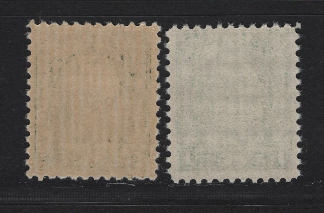 Lot 264 Canada (C) #195 1c Dark Green King George V, 1932 Medallion Issue, 2 VFNH Singles, Papers BABN-KK & BABN-LL, Perfs 11.1x10.9 & 11.25x10.9, 18x22mm Design.