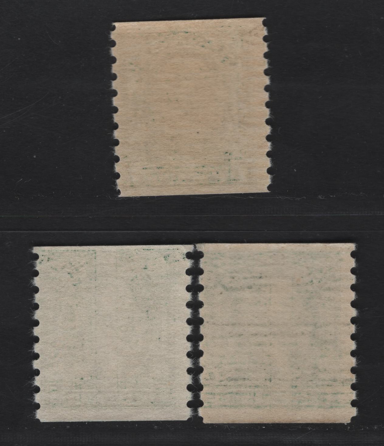 Lot 274 Canada (C) #205 1c Dark Green King George V, 1933 Medallion Coil Issue, 3 FNH Coil Singles, Papers BABN-Y & BABN-PP, Perf 8.5 Vertically, 18.5x21.75 & 18.4x21.7mm Design Sizes.