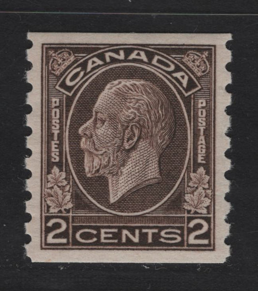 Lot 286 Canada #206 2c Deep Yellowish Brown King George V, 1933 Medallion Coil Issue, Paper BABN-A, Design Size 18.25x21.5mm