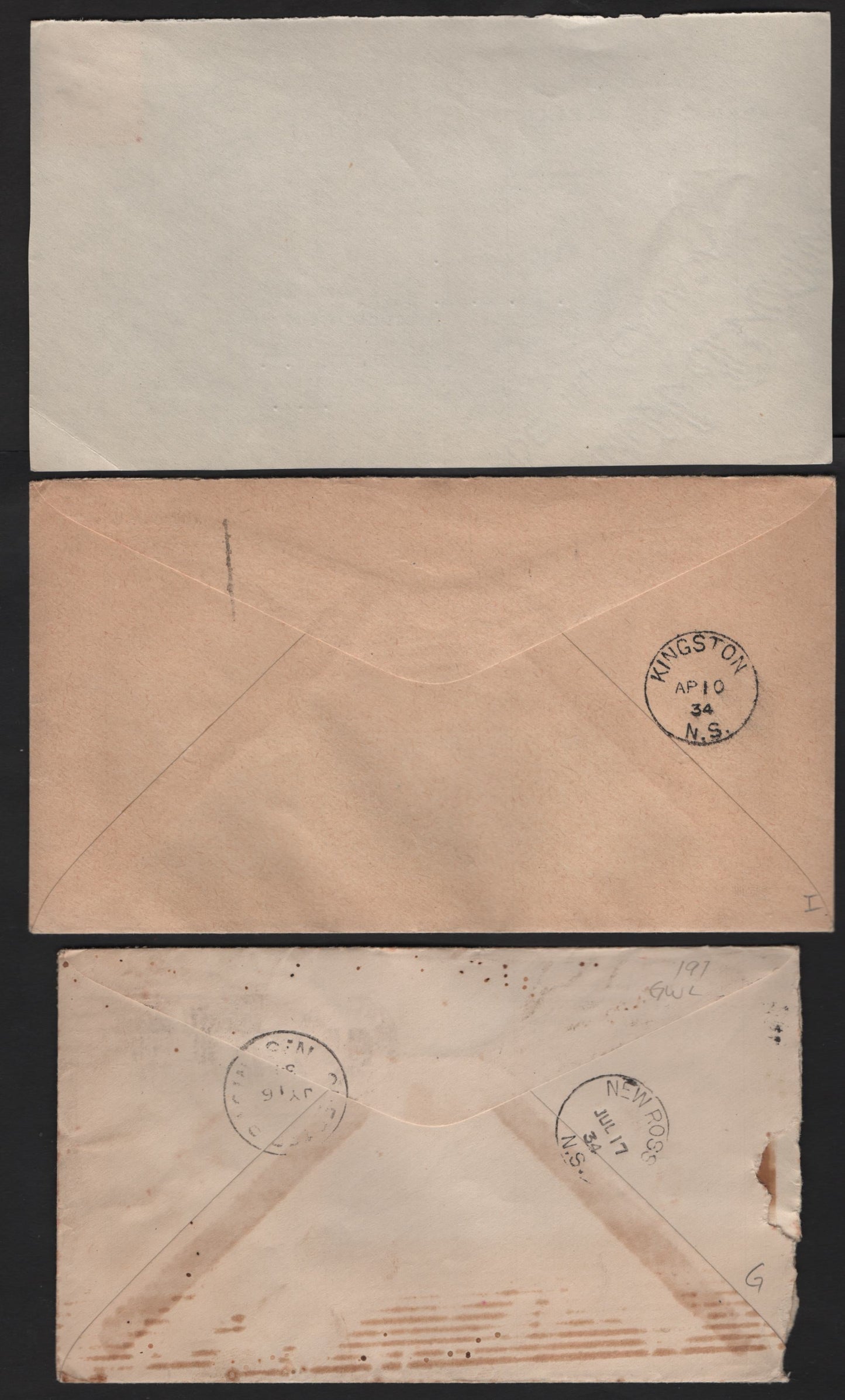Lot 300 Canada #197c 3c Scarlet King George V, 1932 Medallion Issue, 3 Very Fine Used Covers, Two Full Covers & One Cover Front, Each Franked With A Single With Perfins