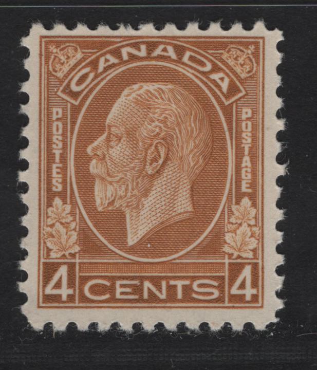 Lot 317 Canada #198i 4c Brownish Ochre King George V, 1932 Medallion Issue, A FNH Single, BABN-II Paper, Perf 10.75, 18.4x22mm.