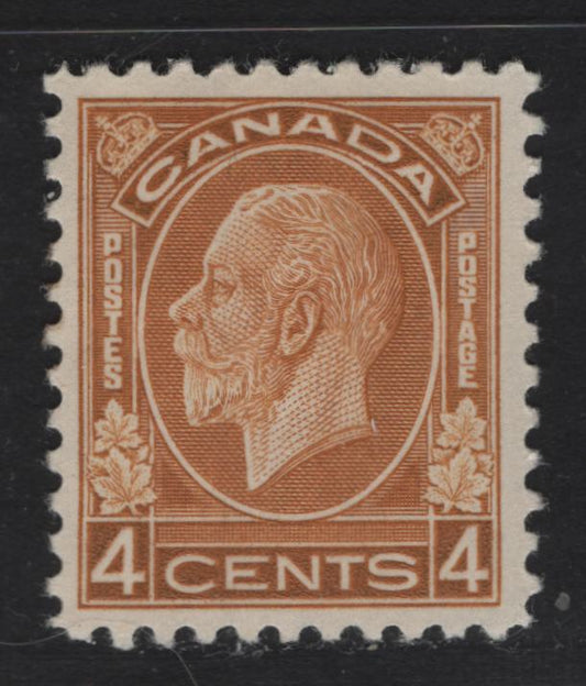 Lot 320 Canada #198i 4c Pale Brownish Ochre King George V, 1932 Medallion Issue, A VFOG Single, BABN-II Paper, Perf 10.75, 18.25x22mm.