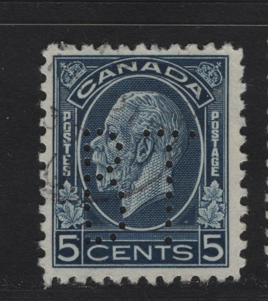 Lot 344 Canada #199 5c Blue King George V, 1932 Medallion Issue, A VFOG Single, Bell Telephone Perfin