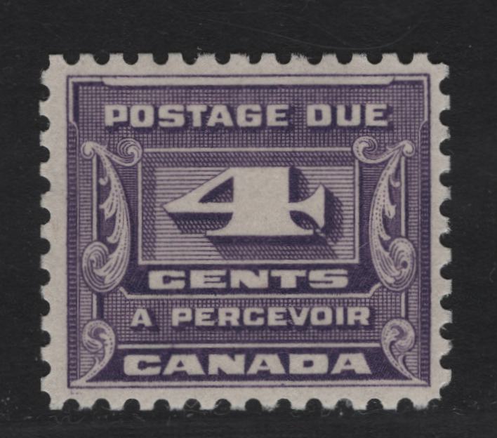 Lot 365 Canada #J13 4c Pale Bluish Violet Numeral, 1933-1934 Third Postage Due Issue, A VFOG Single, BABN-BBB Paper, Perf 10.9x10.8, 21.75x18.5mm.