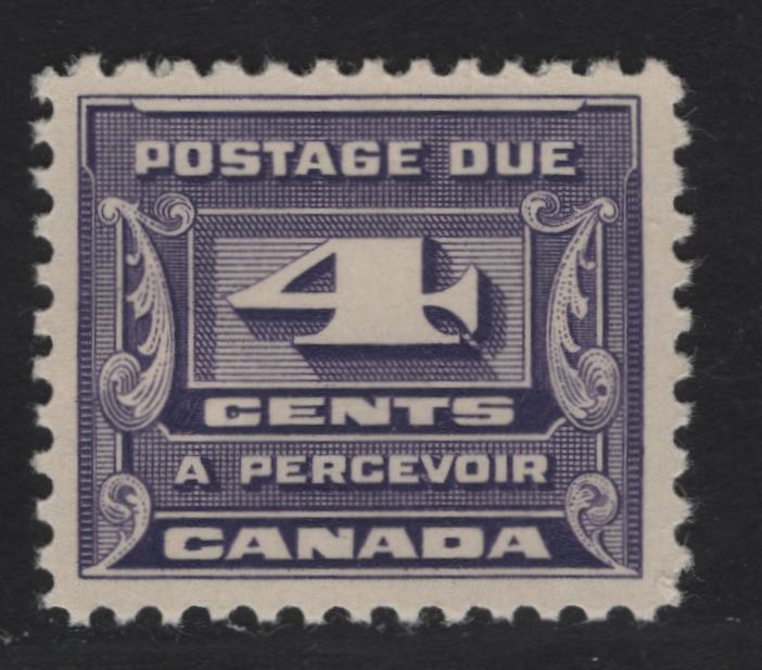 Lot 366 Canada #J13 4c Bluish Violet Numeral, 1933-1934 Third Postage Due Issue, A VFOG Single, BABN-JJ Paper, Perf 10.75, 21.9x18.5mm.