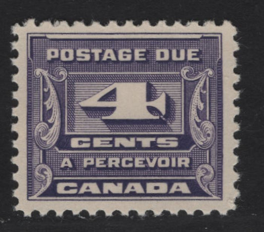 Lot 366 Canada #J13 4c Bluish Violet Numeral, 1933-1934 Third Postage Due Issue, A VFOG Single, BABN-JJ Paper, Perf 10.75, 21.9x18.5mm.