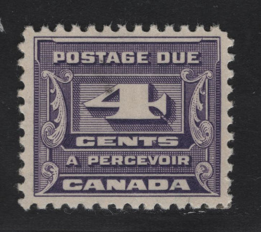 Lot 367 Canada (C) #J13 4c Pale Bluish Violet Numeral, 1933-1934 Third Postage Due Issue, A VFOG Single, BABN-BBB Paper, Perf 10.75, 21.9x18.6mm.