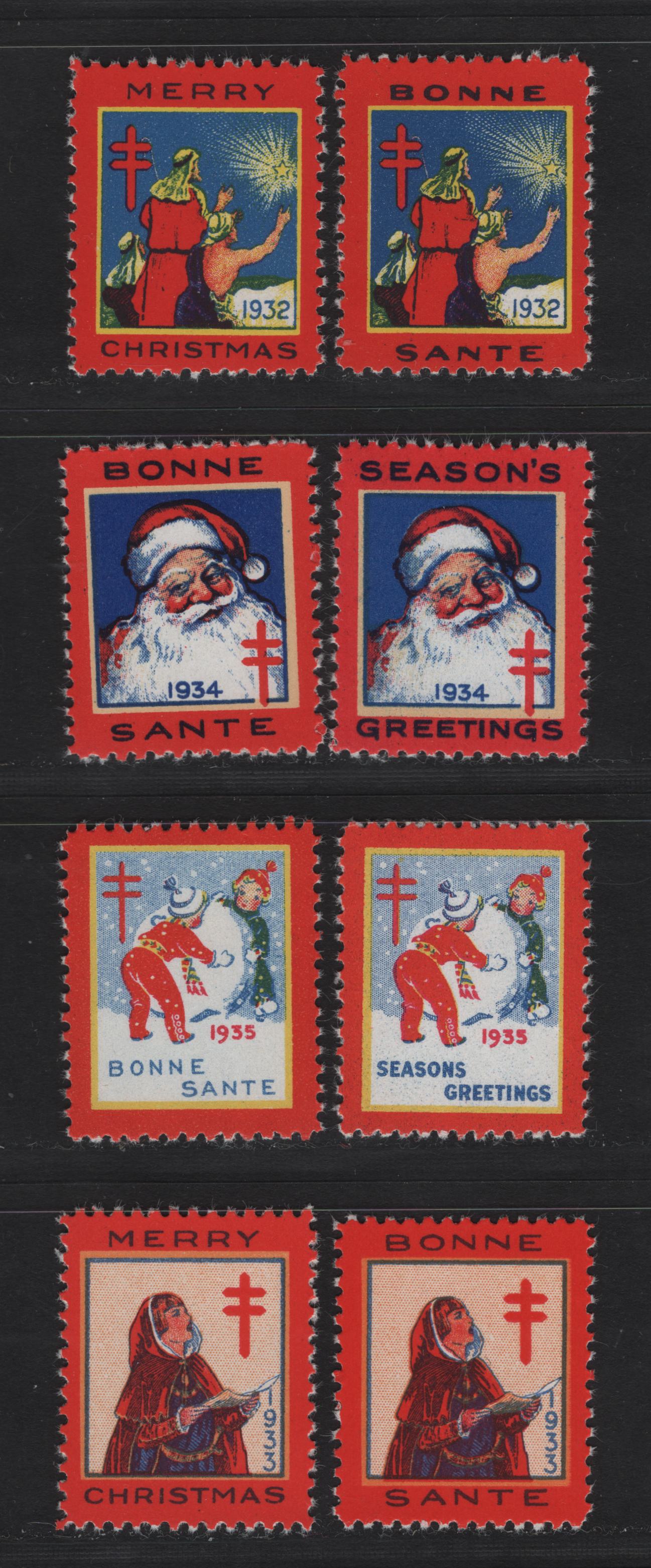 Lot 377 Canada (C) #Unlisted  Multicolored French & English, 1932-1935 National Christmas Seals, 8 VFNH Singles,