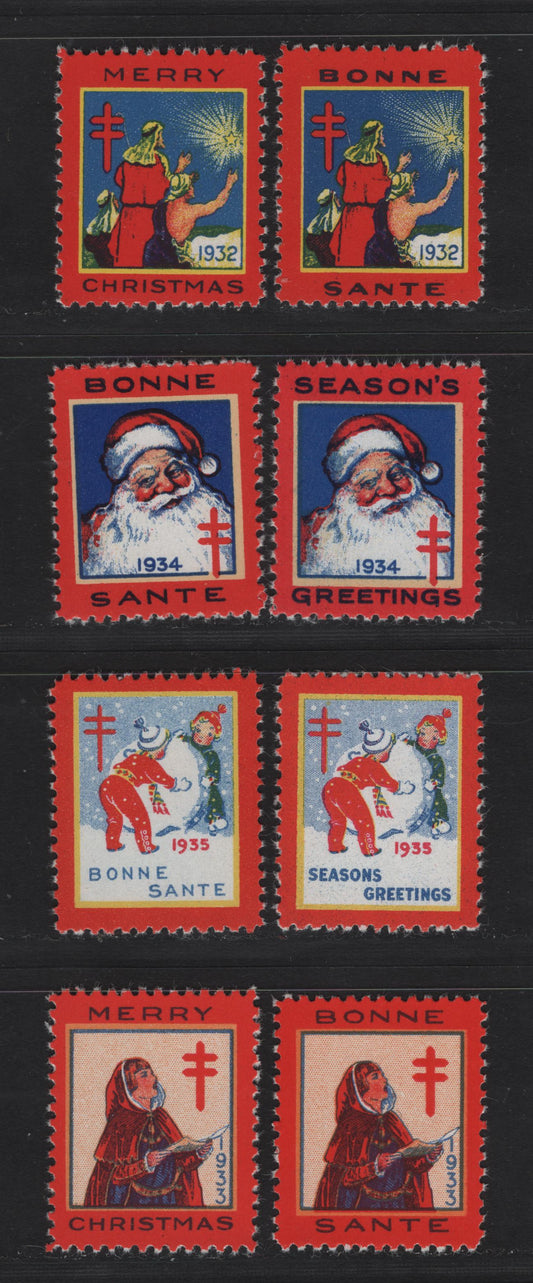 Lot 377 Canada (C) #Unlisted  Multicolored French & English, 1932-1935 National Christmas Seals, 8 VFNH Singles,