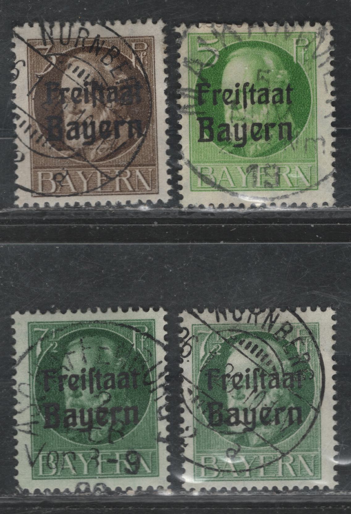 Lot 44 Bavaria SC#193194195 3pf Brown - 7 1/2 Deep Green, 1919-20 Free State Overprints Issue, 4 F&VF Used Singles All With SON CDS Town Cancels
