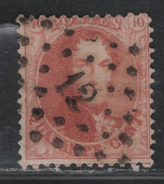 Lot 57 Belgium SC#16f 40c Bright Vermilion, 1863 King Leopold I Perforated Epaulette Issue, A Fine Used Single With SON #12 Diamond Dotted Cancel For Antwerp, Perf 12 1/2 x 13 1/2