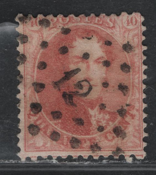 Lot 57 Belgium SC#16f 40c Bright Vermilion, 1863 King Leopold I Perforated Epaulette Issue, A Fine Used Single With SON #12 Diamond Dotted Cancel For Antwerp, Perf 12 1/2 x 13 1/2