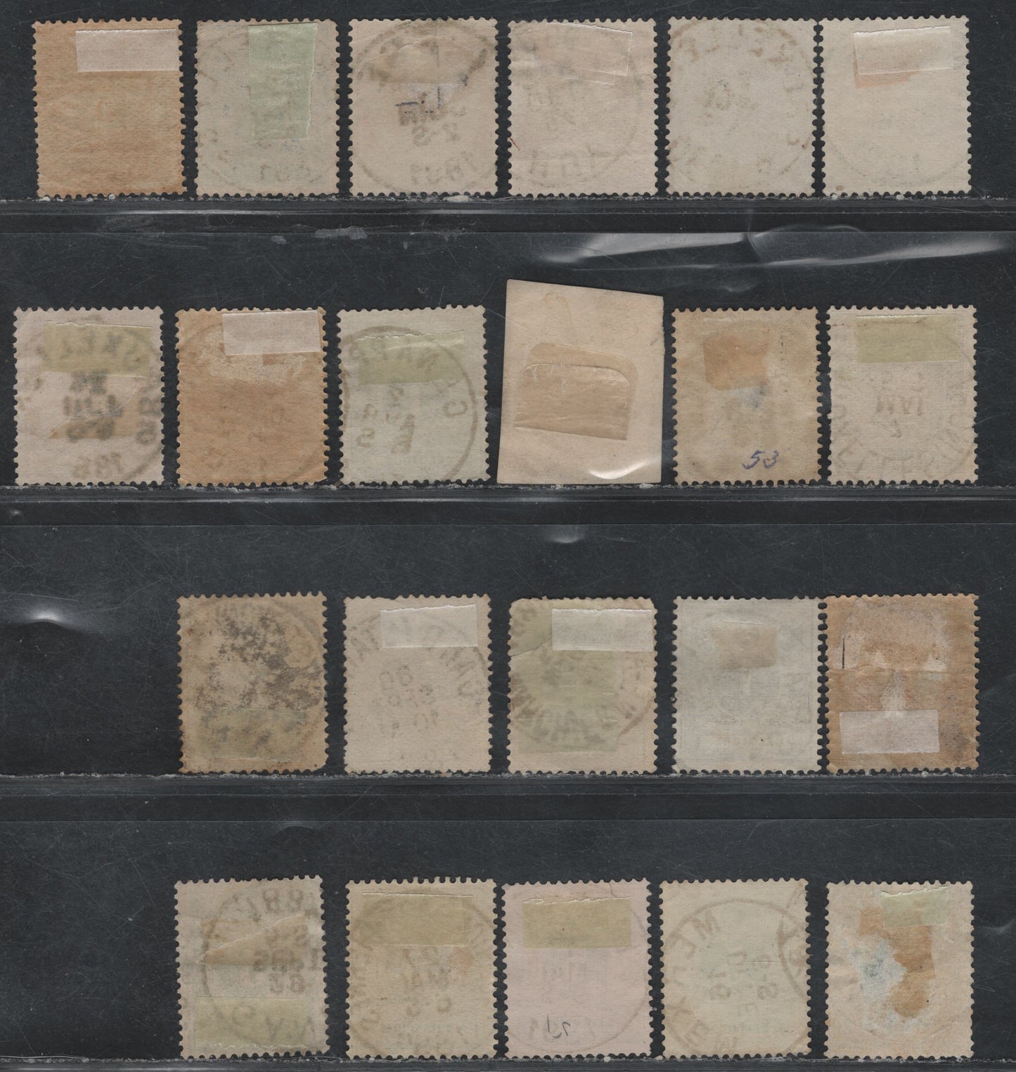 Lot 63 Belgium SC#49-53 1c Olive Green - 25c Blue On Pink, 1884-1885 King Leopold I Sidefaces Issue, 23 VG-VF Used Singles A Selection Of SON Town Cancels