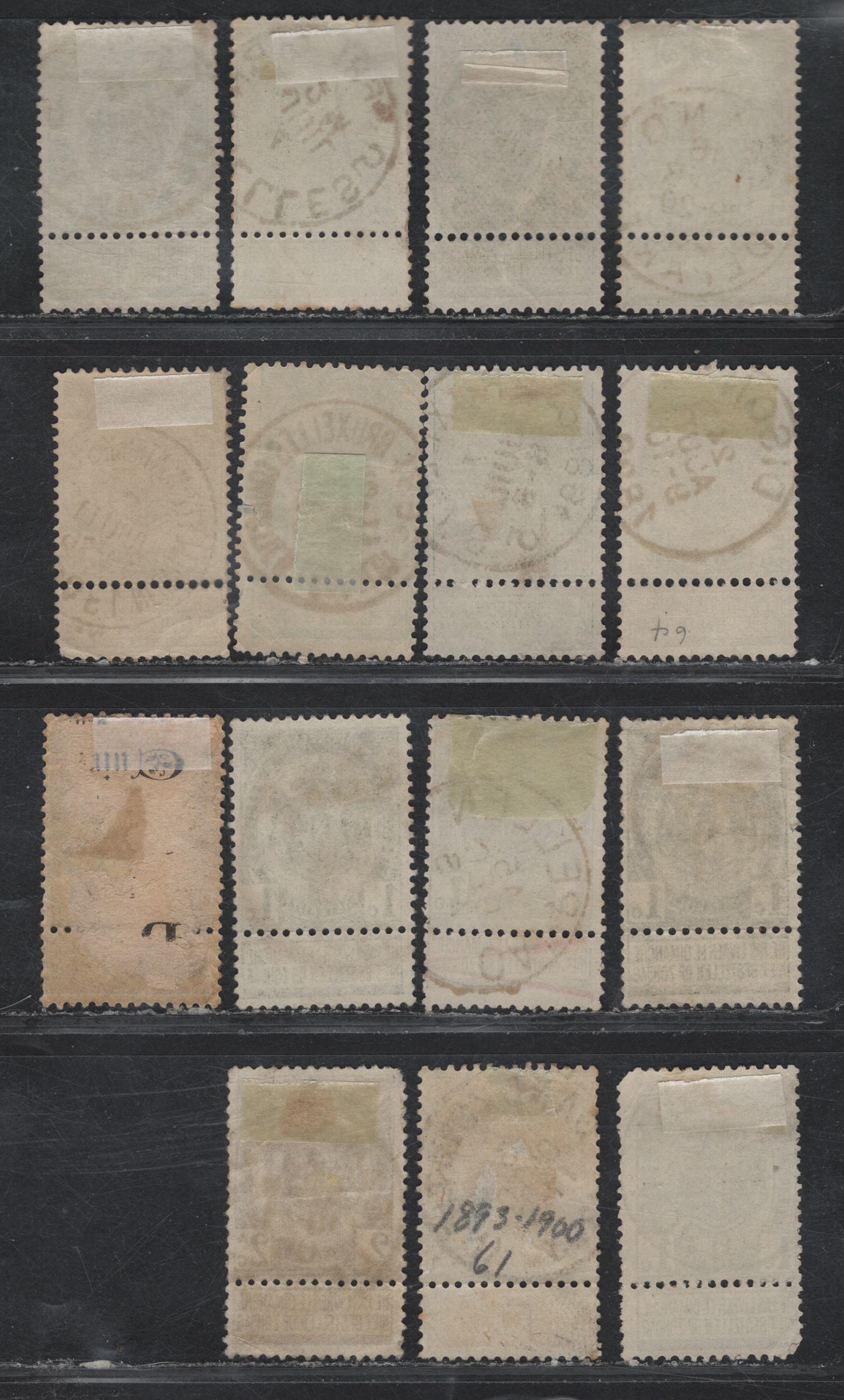 Lot 67 Belgium SC#60, 61, 63, 64, 1893-1900 Arms & Leopold I First Sunday Labels Issue, 15 F&VF Used Singles W/ Sunday Labels Attatched & SON Town Cancels. Cancels Include Gand Station, Gand, Lierre, Cappellen, Thond, Huy Nord, Brussels, Dison