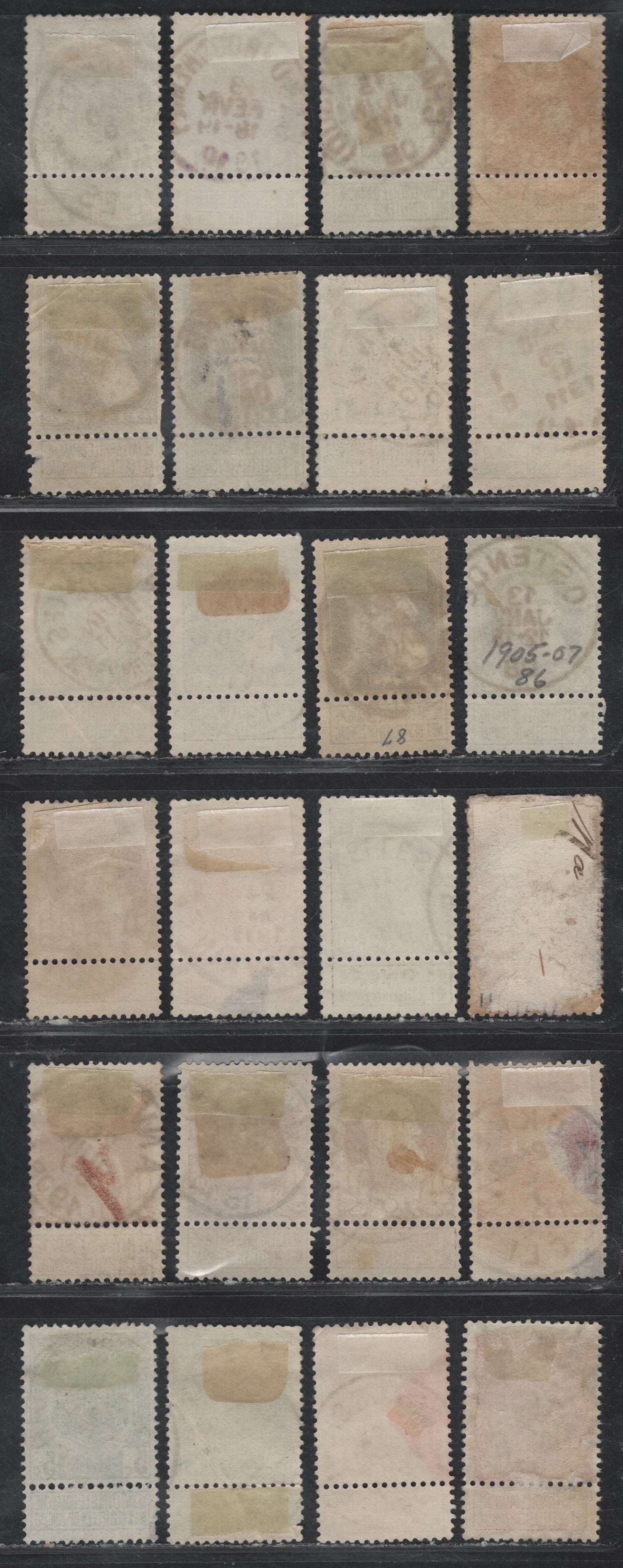 Lot 71 Belgium SC#82,84,85,87,87a,86 1c Grey - 25c Deep Blue, 1905-1911 King Leopold I & Arms, Second Sunday Labels Issue, A Selection Of VG-VF Used Singles With Attached Sunday Labels That All Have SON Town Cancels