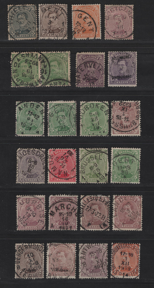 Lot 75 Belgium & German Occupation Of Belgium SC#108-111, 112a, 113, 114, 1N6, 1N26, 1N31, 1N47, King Albert I & Eupen / Malmedy Overprints Issue, A Selection Of F&VF Used Singles Unchecked As To Type And All With SON Town Cancels