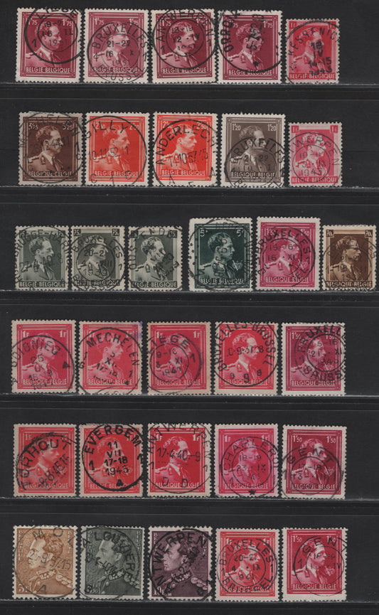 Lot 79 Belgium SC#283/302 70c Brown - 10fr Violet Brown, 1936-1956 King Leopold III Photogravure Definitives Issue, 29 F&VF Used Singles All With SON Town Cancels