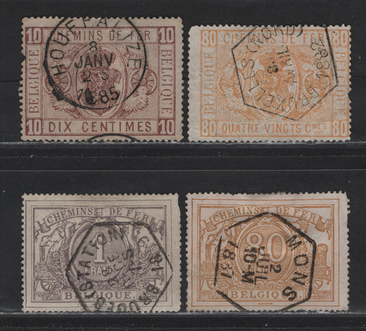 Lot 85 Belgium SC#Q1,Q5,Q12,Q14, 1879-1884 Parcel Post Issue, 4 Ungraded Singles All With SON Cancels. Each One Has A Small Perf Fault, Generally VG