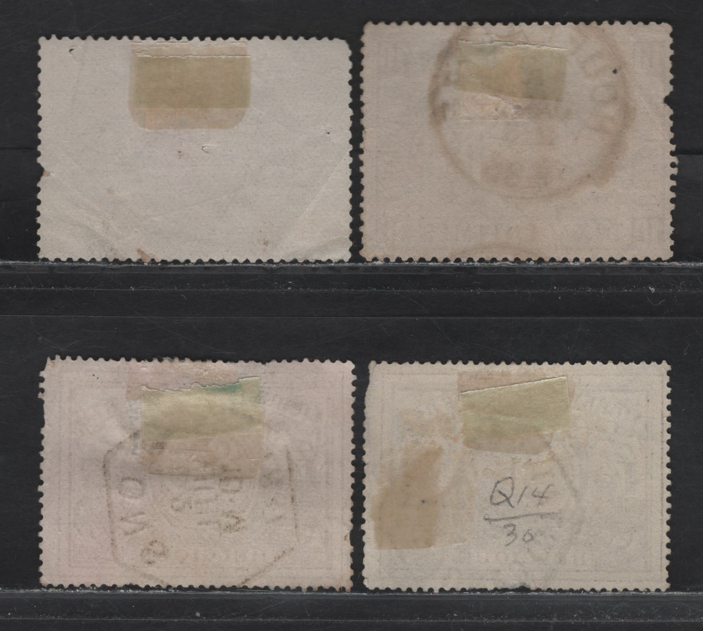 Lot 85 Belgium SC#Q1,Q5,Q12,Q14, 1879-1884 Parcel Post Issue, 4 Ungraded Singles All With SON Cancels. Each One Has A Small Perf Fault, Generally VG