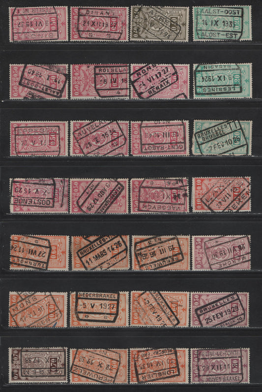 Lot 87 Belgium SC#Q61/Q147 10c Pale Blue - 70c Dark Brown, 1916-1940 Parcel Post Issue, 35 VG&F Used Singles All With SON Boxed Parcel Cancels
