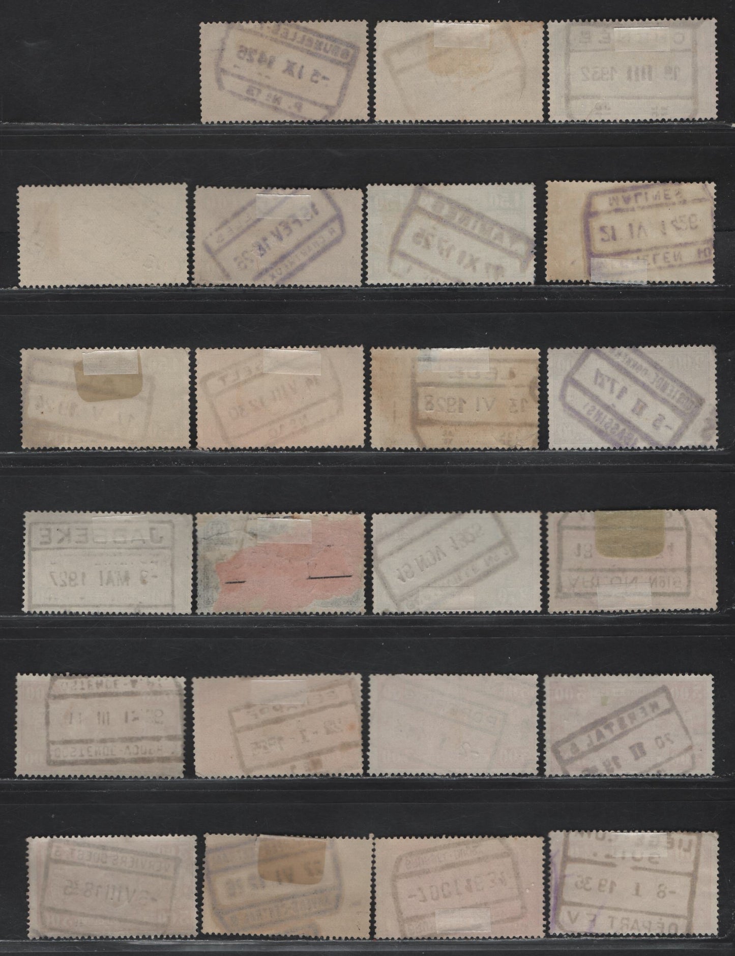 Lot 88 Belgium SC#Q150/Q162 1fr Ultramarine - 4fr Rose, 1923-1940 Parcel Post Issue, 23 F&VF Used Singles All Have SON Boxed Town Parcel Cancels