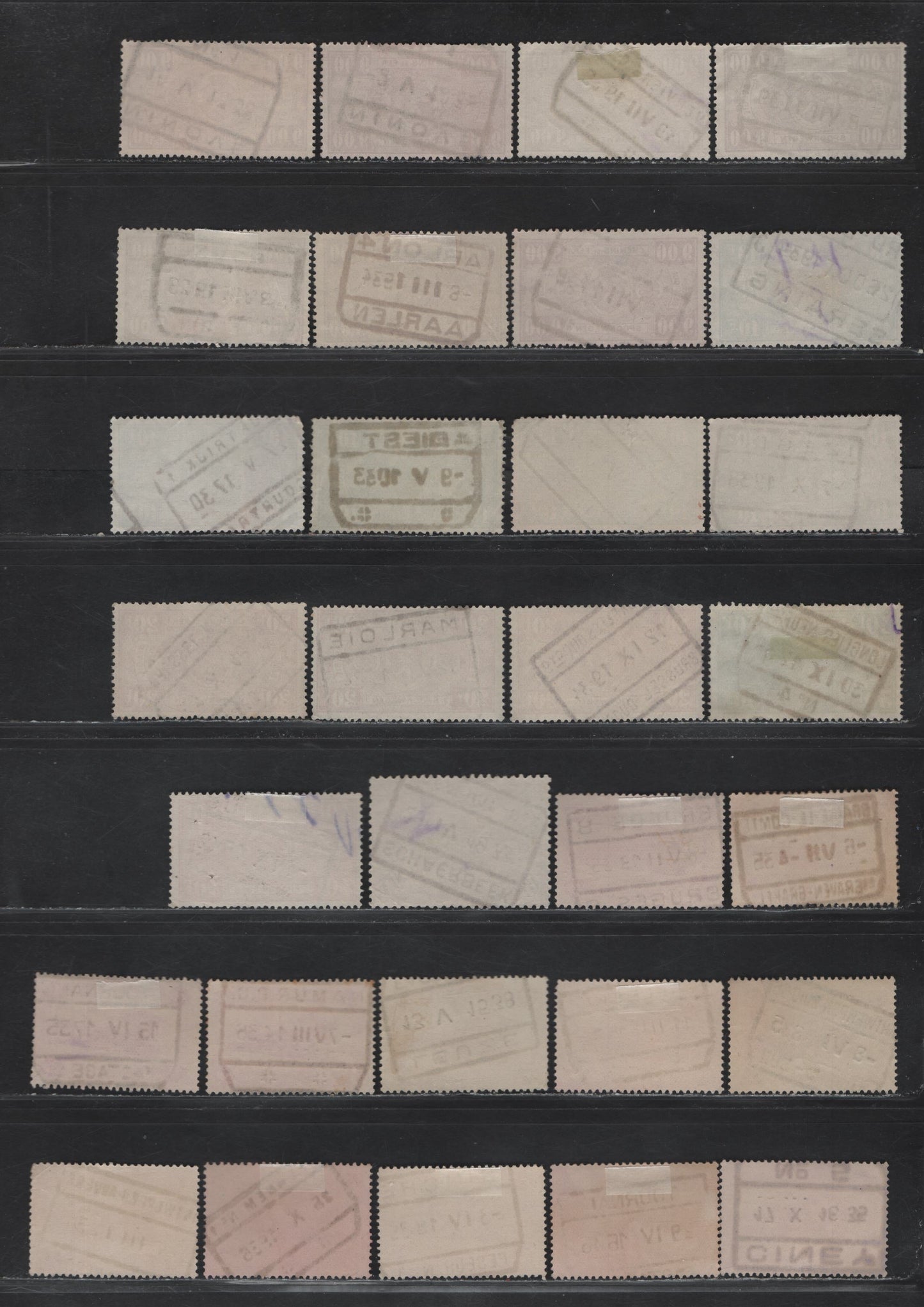 Lot 91 Belgium SC#Q168,Q169,Q170,Q177,Q182-Q183,Q261 10fr Blue Green - 40fr Rose, 1923-1941 Parcel Post Issue, 30 F&VF Used Singles All With Boxed Town Parcel Cancels