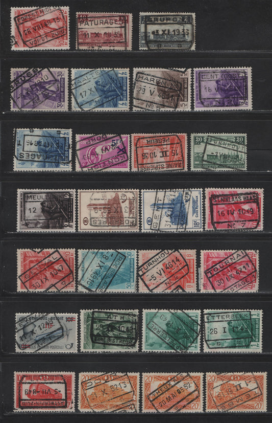 Lot 92 Belgium SC#Q188/Q363 50c - 18fr Orange Red - Dark Blue Parcel Post, 1935-1949 Parcel Post Issues, 27 Fine/Very Fine Used Singles, Readable, Full Boxed Parcel Cancels