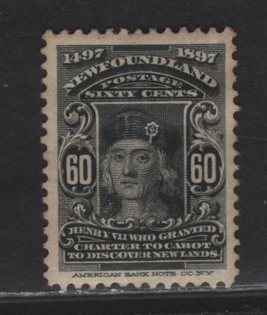 Lot 102 Newfoundland #74 60c Black, 1897 John Cabot Issue, A VFOG Single On ABNN-A, Perf 11.9x11.75