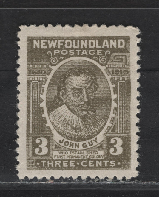 Lot 112 Newfoundland #89 3c Brown Olive, 1910 Guy Issue, A VFOG Single On Paper WM-A, Perf 11.75