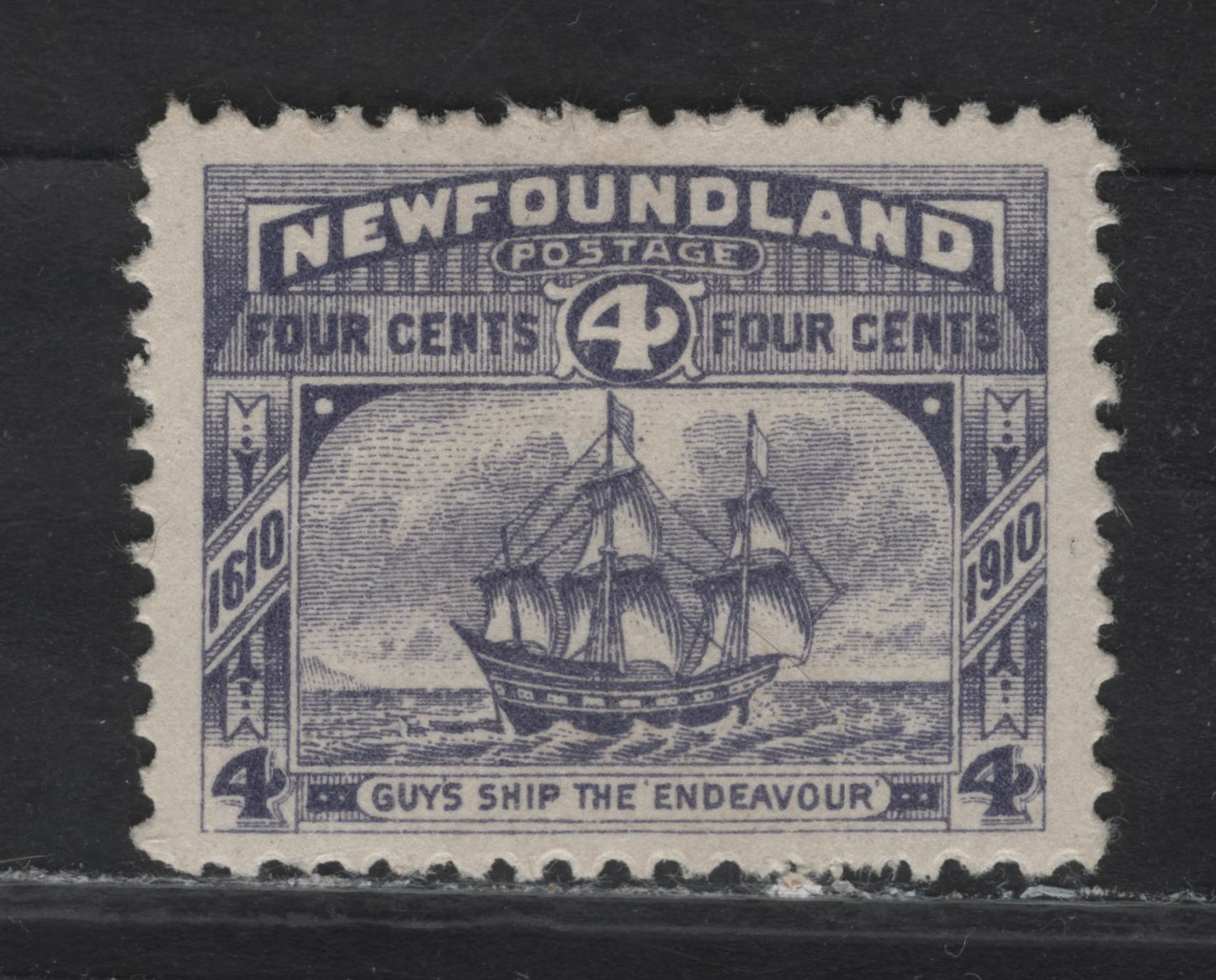 Lot 113 Newfoundland #90 4c Dull Violet, 1910 Guy Issue, A VFOG Single On Paper WM-A, Perf 11.75x12