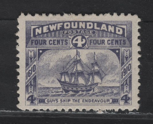Lot 113 Newfoundland #90 4c Dull Violet, 1910 Guy Issue, A VFOG Single On Paper WM-A, Perf 11.75x12